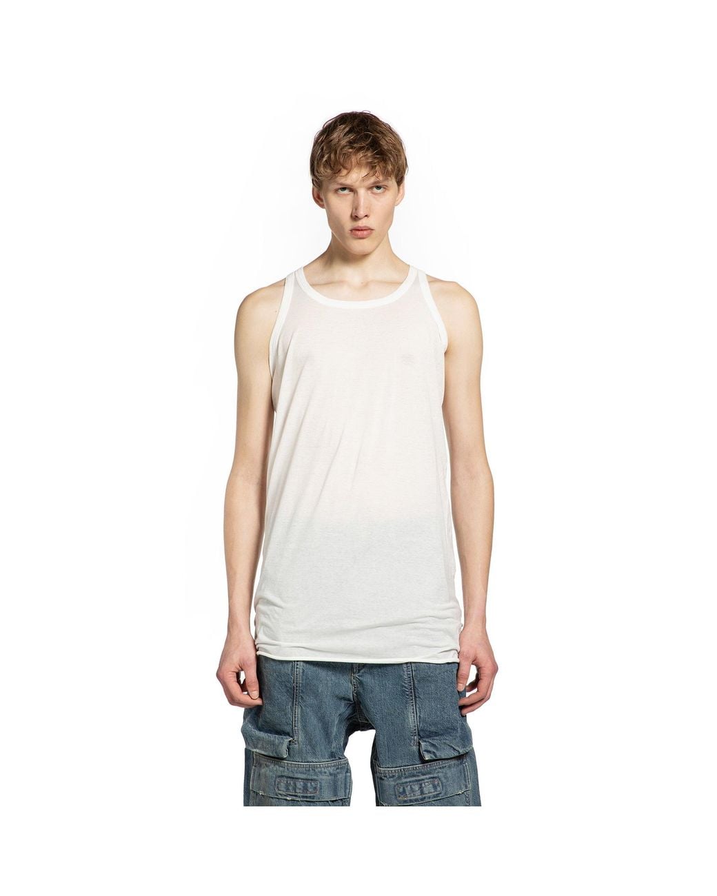 Rick Owens White Temple Loose Tank for men