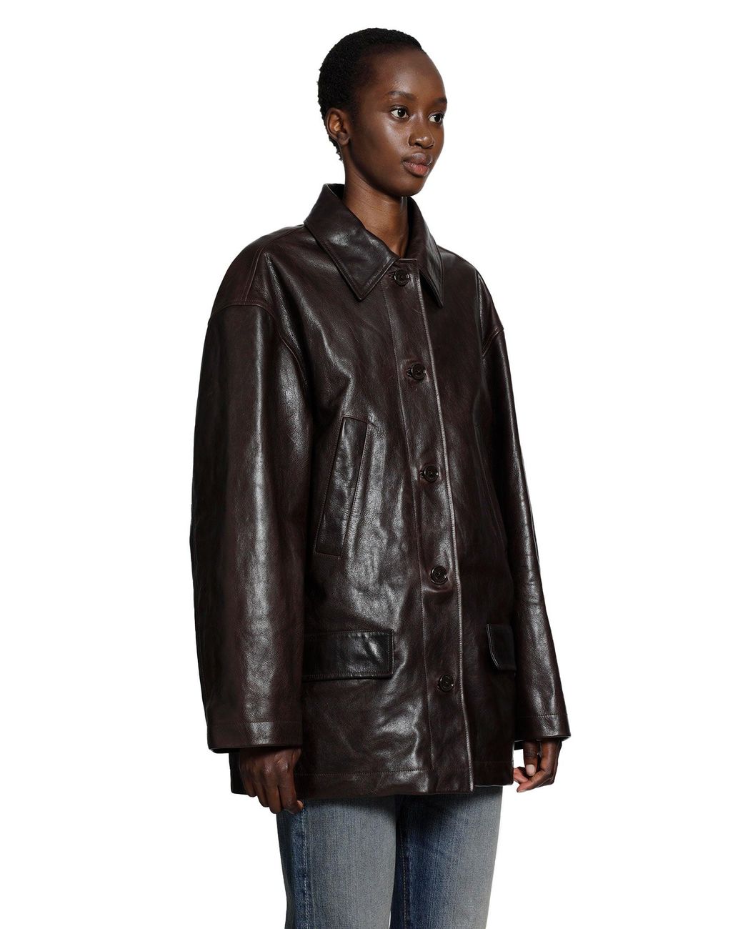 Balenciaga Black Oversized Leather Car Coat