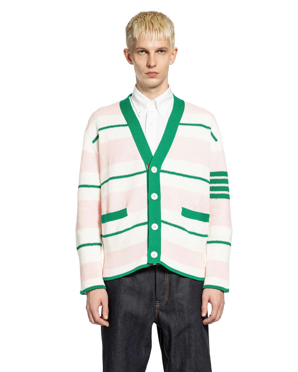Thom Browne Green Striped Cardigan for men