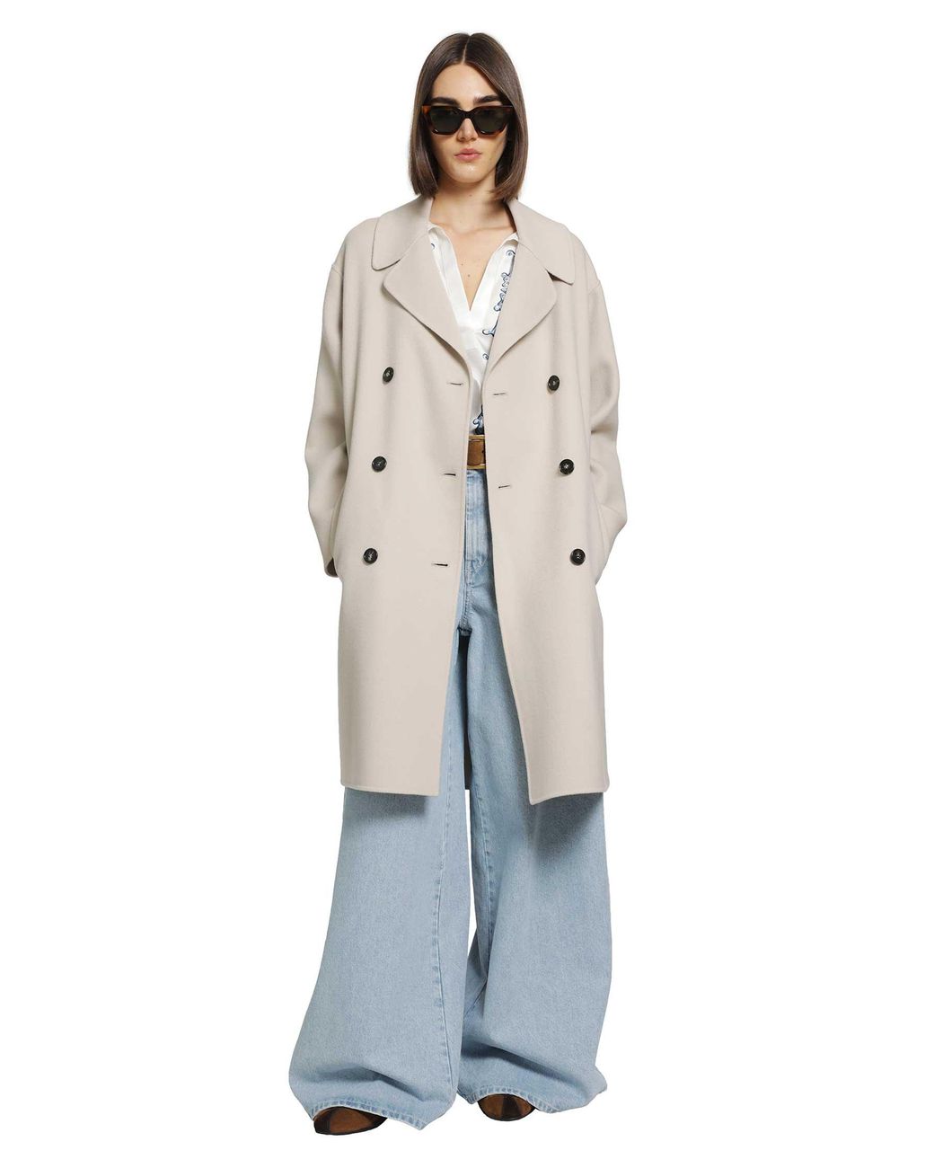 Max Mara White Double-Breasted Wool Midi Coat