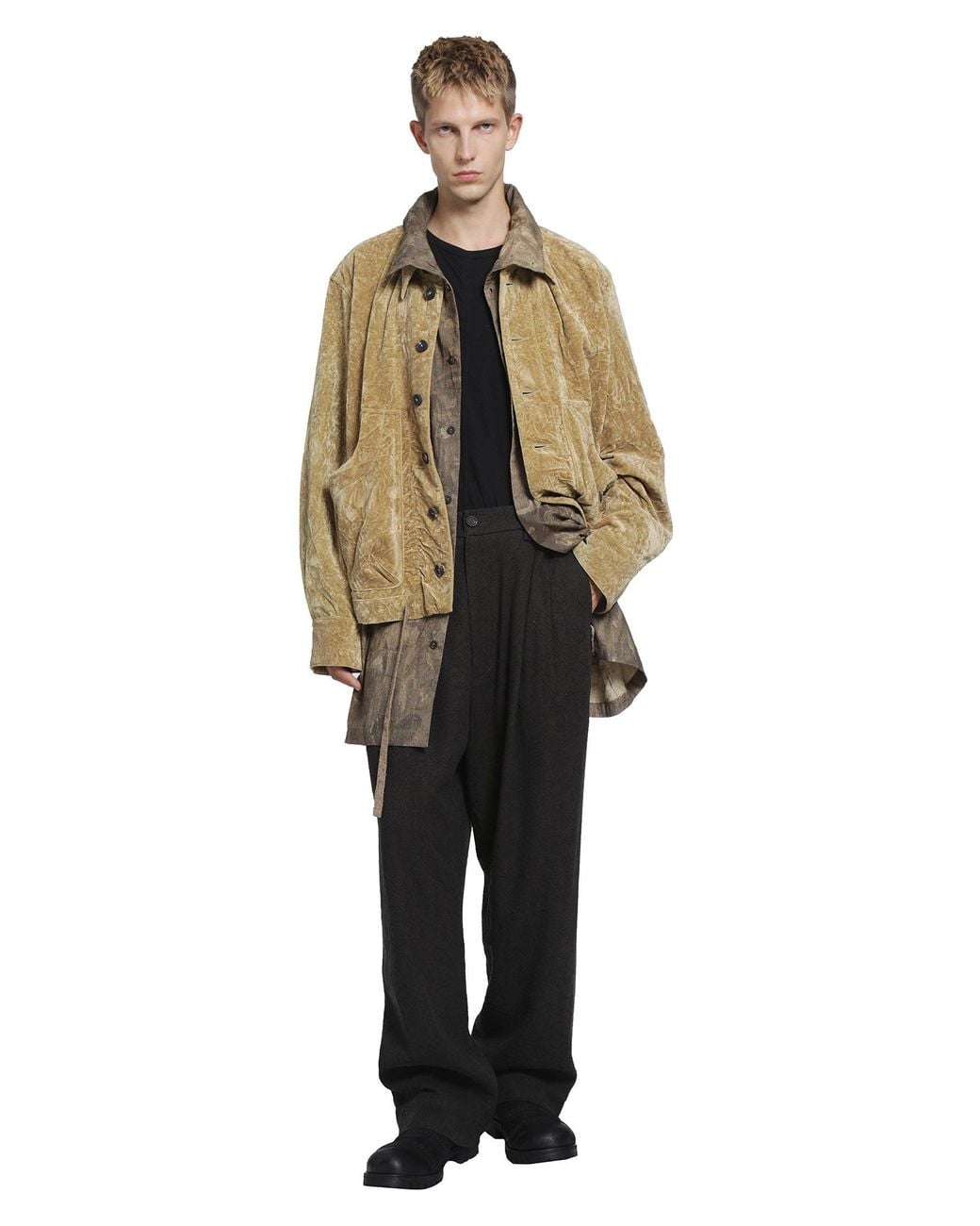 Ziggy Chen Black Pleated Drop Crotch Trousers for men
