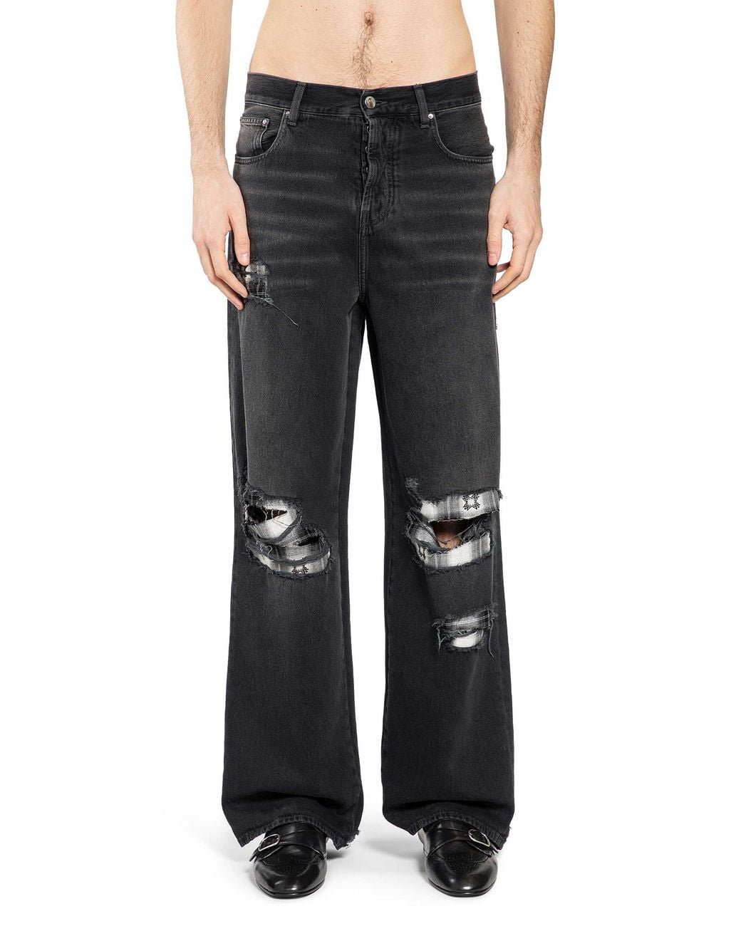 Amiri Black Flannel Repair Baggy Jeans for men