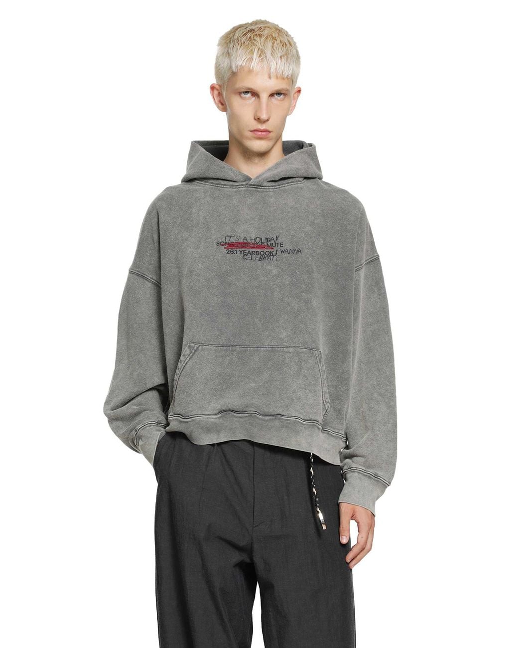 Song For The Mute Gray 'It's A Holiday' Relaxed Hoodie French Terry for men