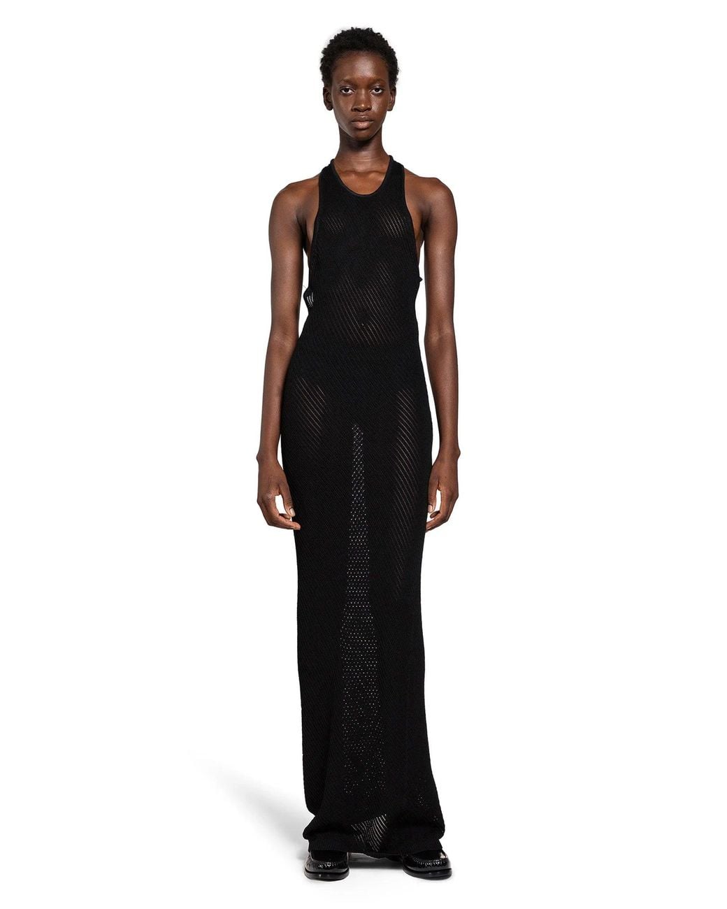 Laneus Black Openwork Knit Long Dress