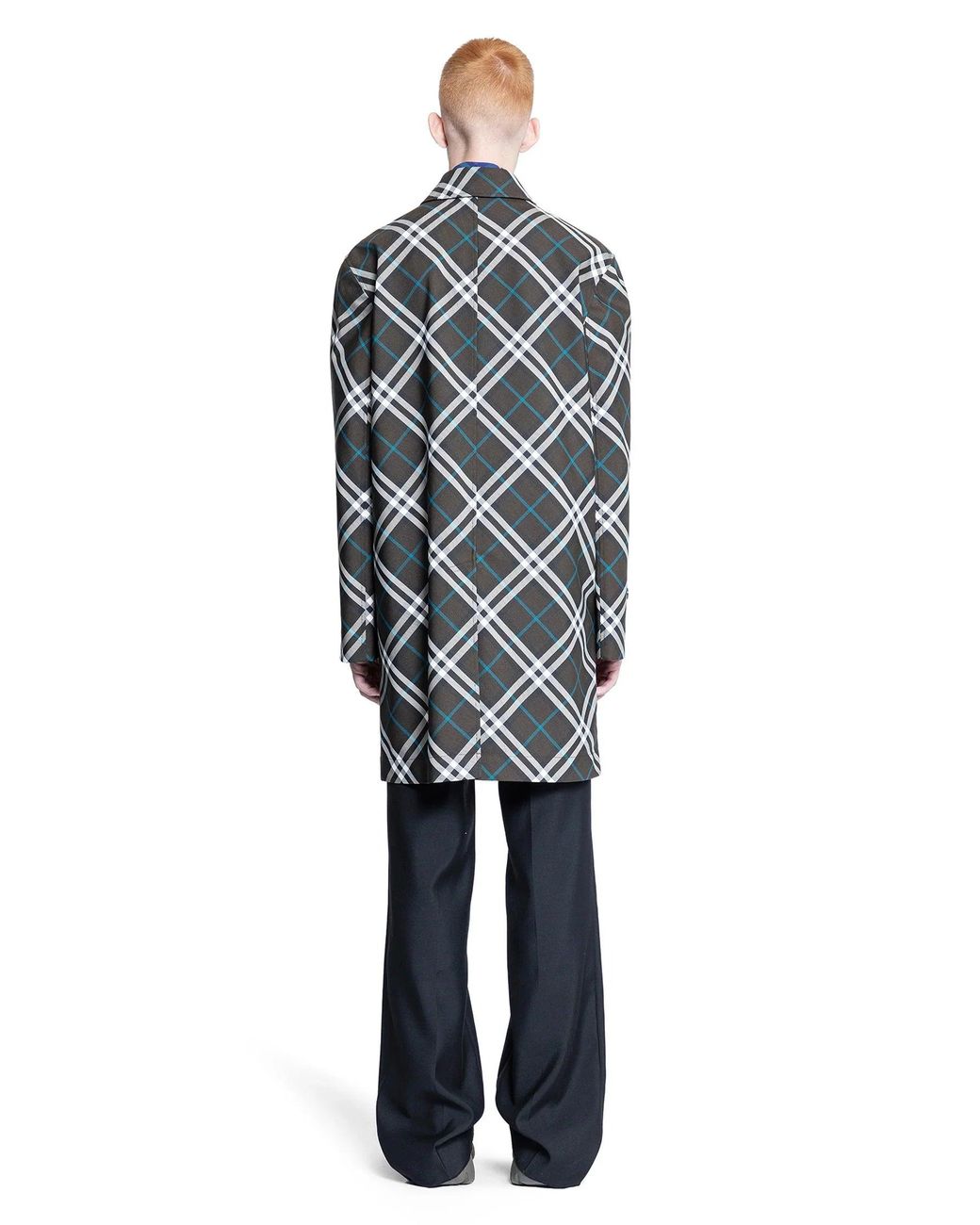 Burberry Blue Check Nylon Mid-Length Trench Coat for men
