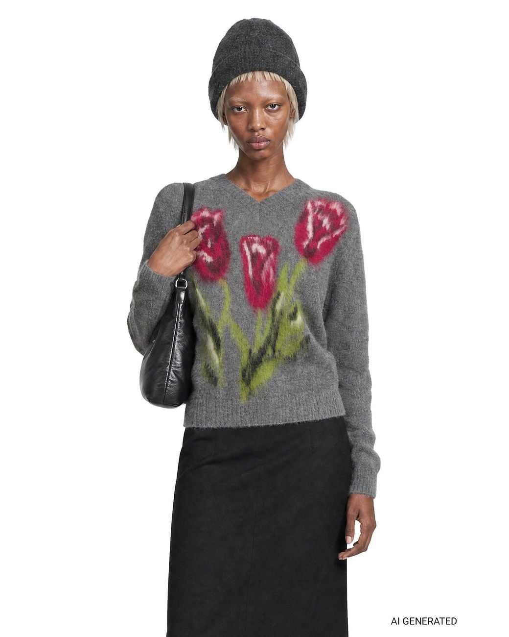 Maison Margiela Red Brushed Alpaca V-Neck Sweater