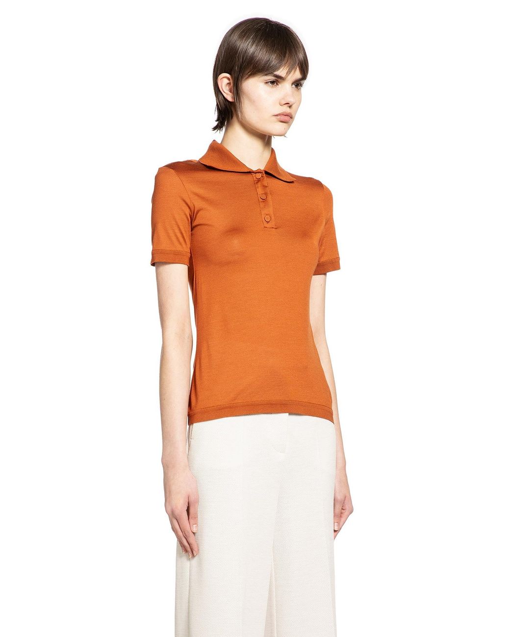 Max Mara Orange Silk Jersey Short-Sleeve Polo