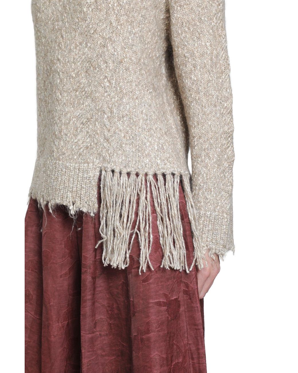 YA YI Gray Mantra Fringe Sweater