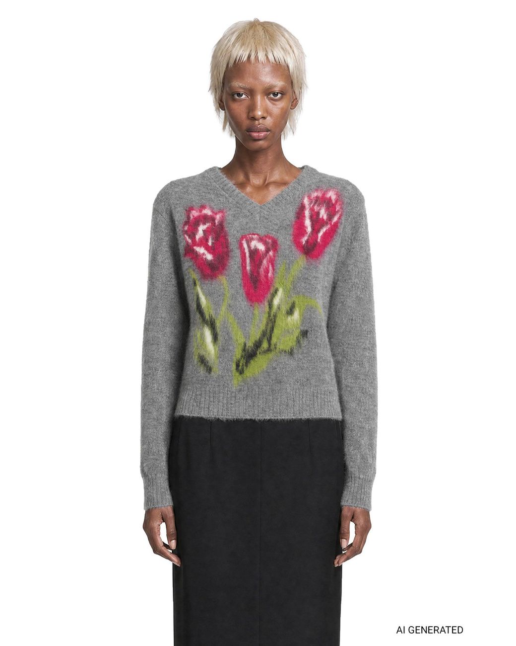 Maison Margiela Red Brushed Alpaca V-Neck Sweater