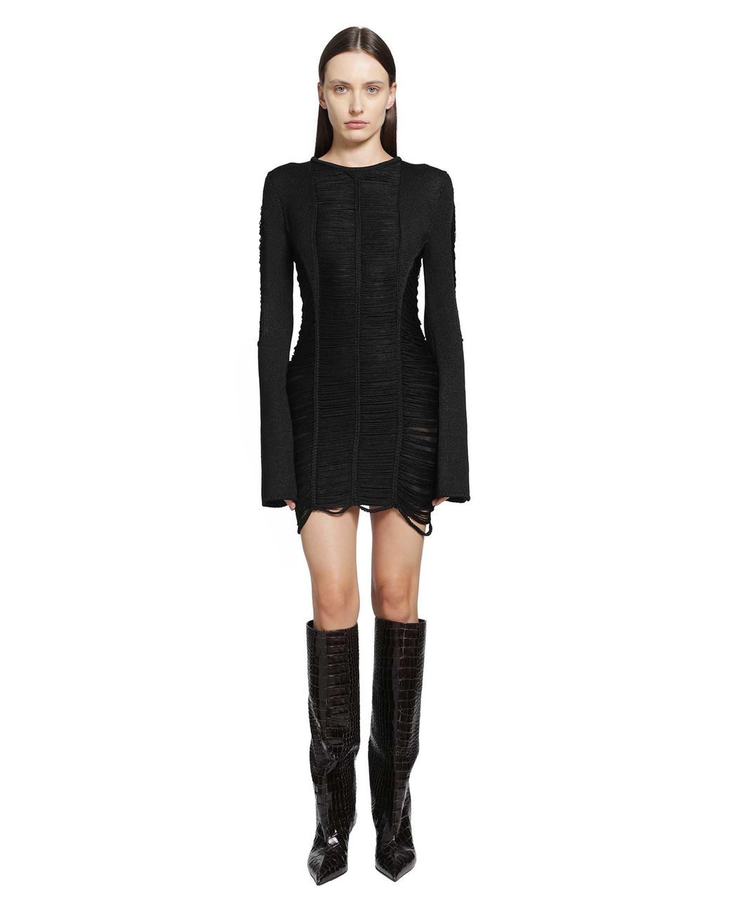 The Attico Black Fringed Viscose Mini Dress