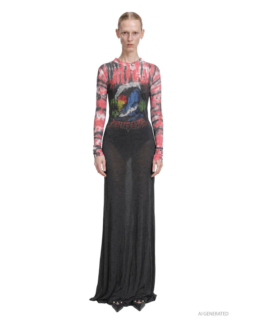 Balenciaga Black Extreme Tie Dye Long Sleeve Dress