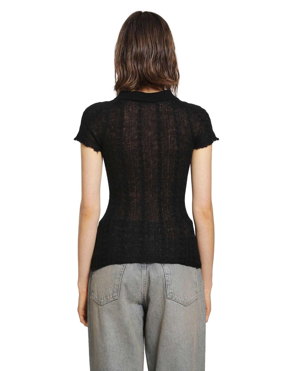Haikure Black Laurie Semi-Sheer Polo Shirt
