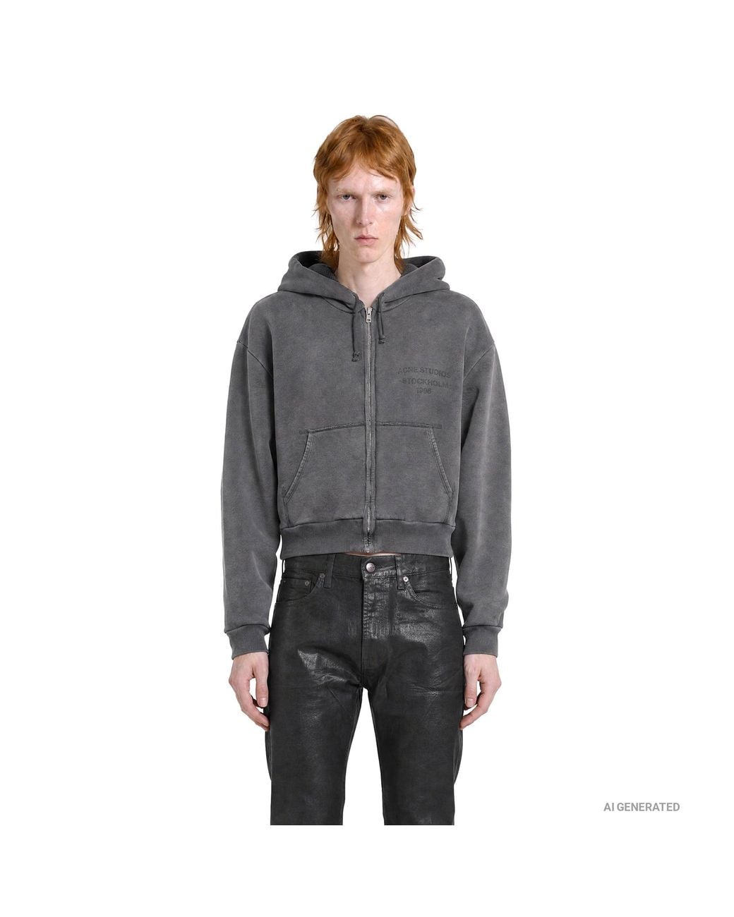 Acne Gray 1996 Logo Zip-Up Hoodie for men