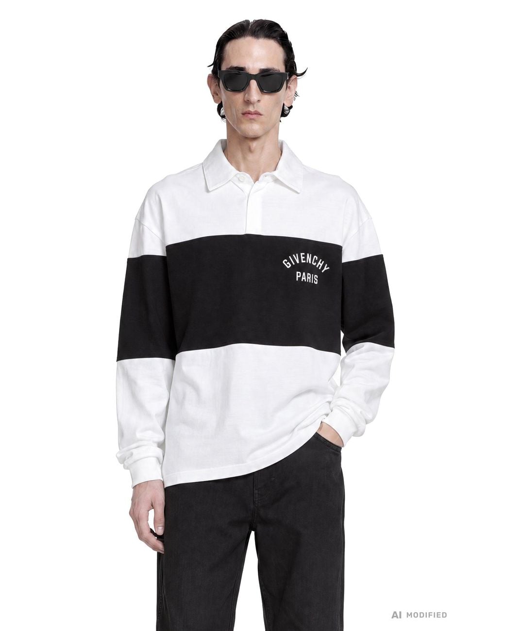Givenchy White Paris Striped Two-Tone Polo for men