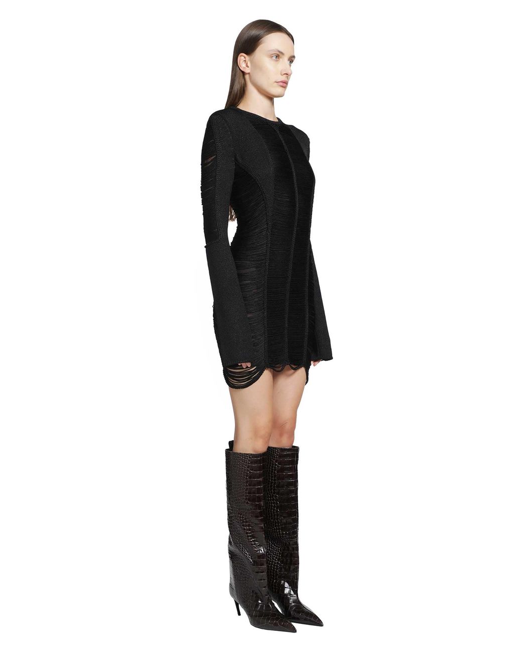 The Attico Black Fringed Viscose Mini Dress