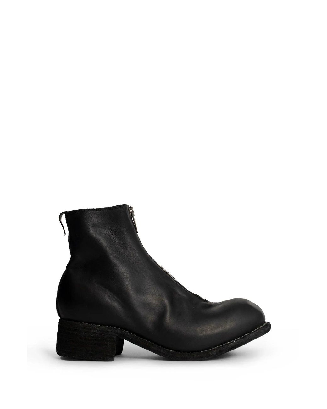 Guidi Black Front Zip Leather Ankle Boots for men