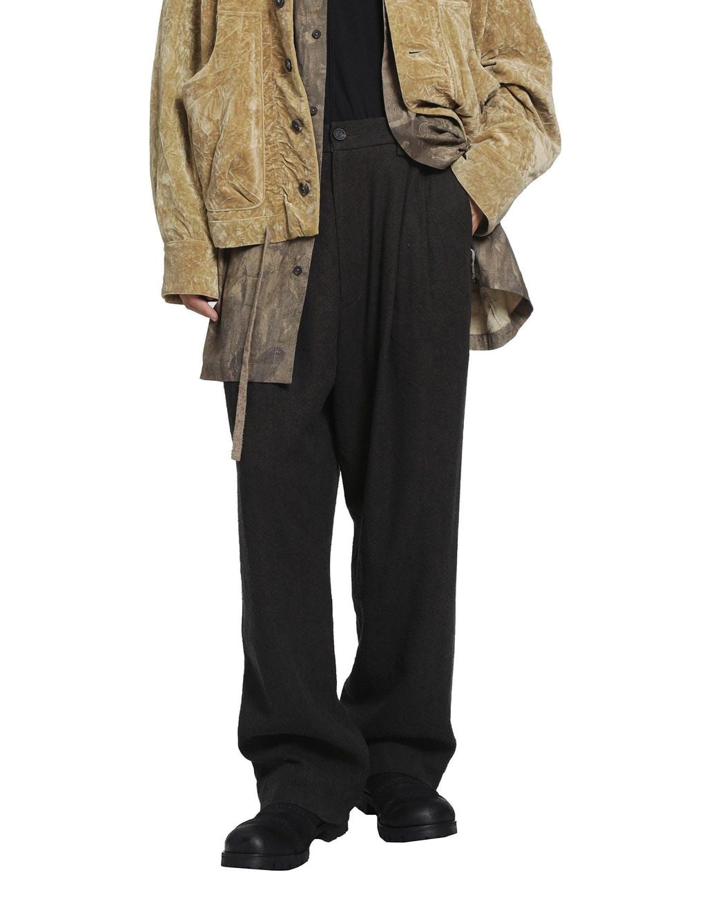 Ziggy Chen Black Pleated Drop Crotch Trousers for men