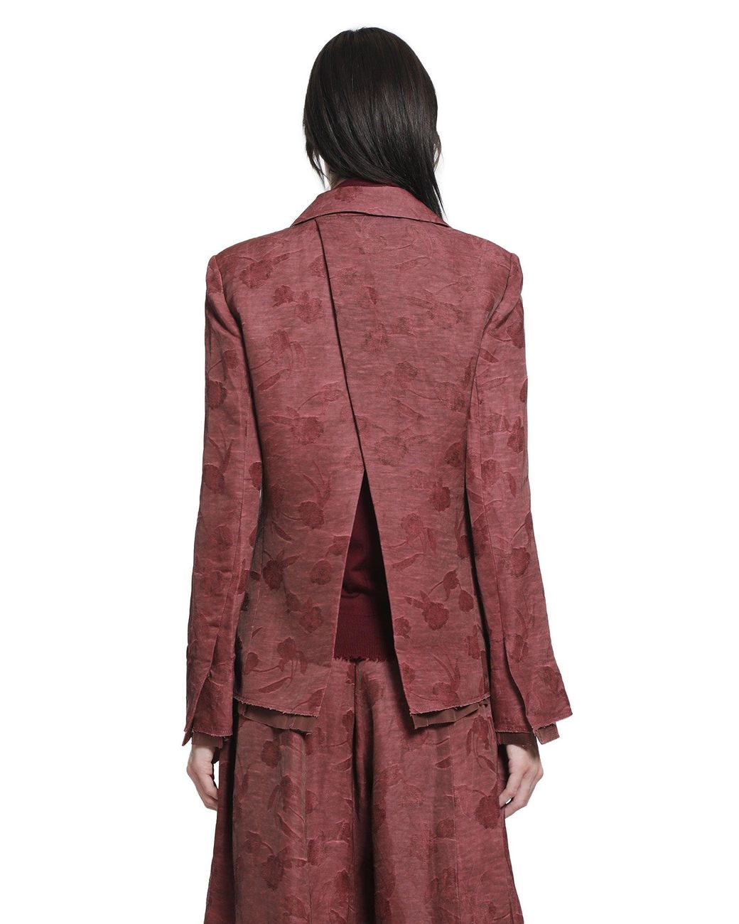 YA YI Red Linen Jacquard Tie Suit