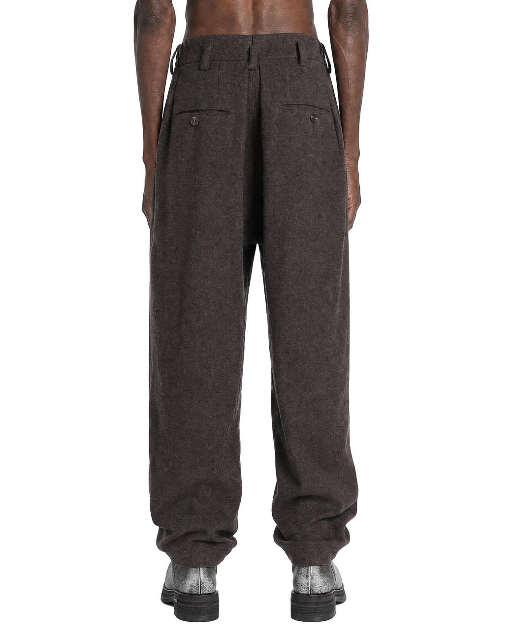 Ziggy Chen Black Drop Crotch Front Pleat Trousers for men