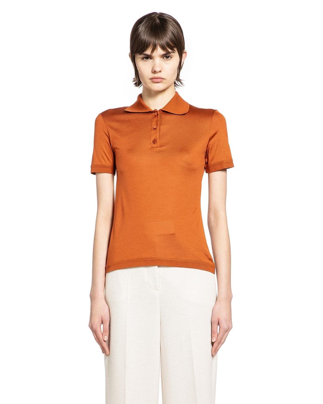 Max Mara Orange Silk Jersey Short-Sleeve Polo