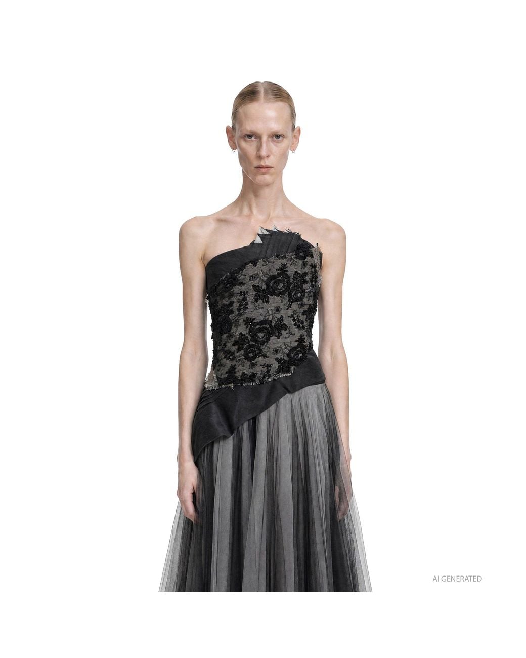 Marc Le Bihan Black Beaded Brocade Corset Top
