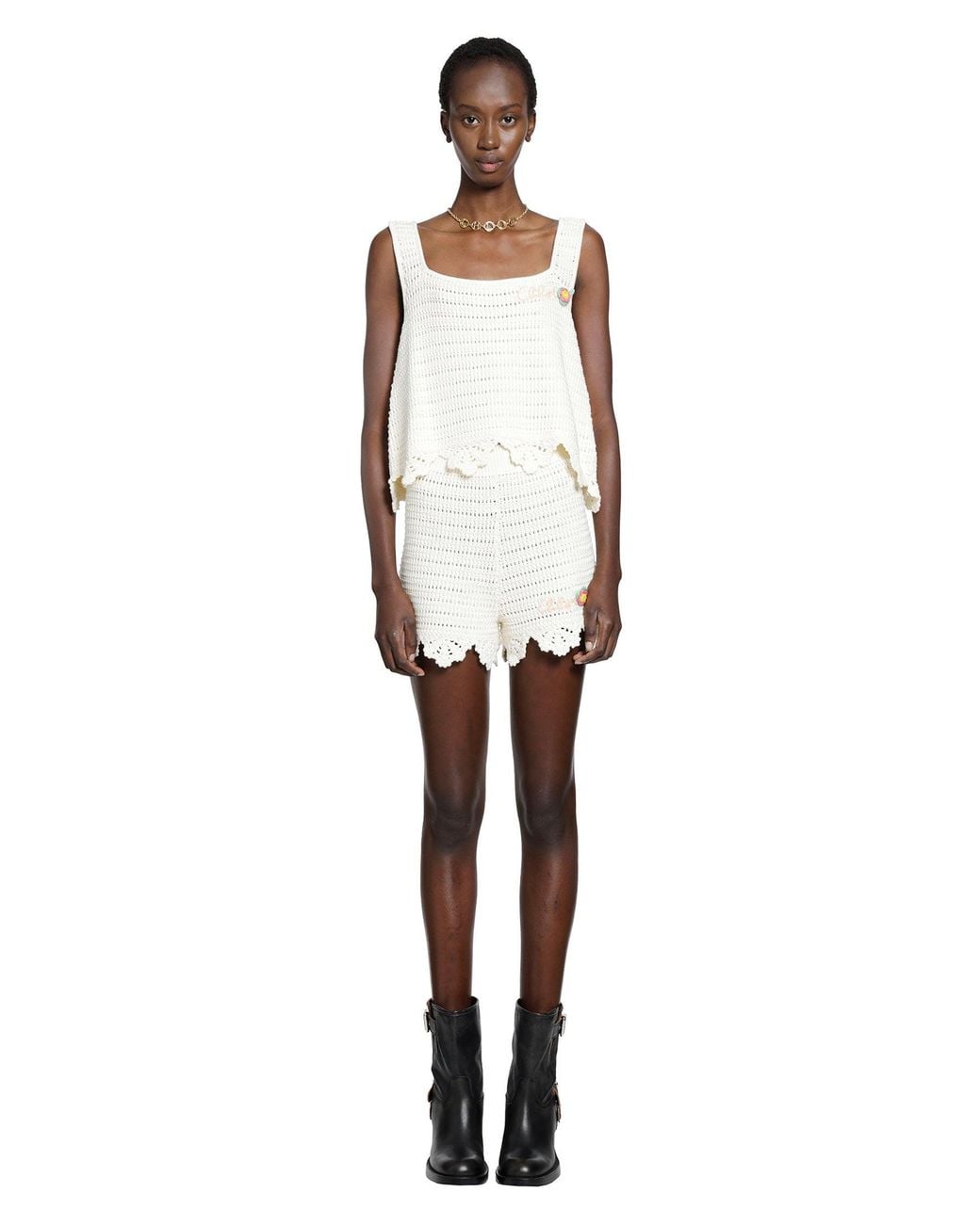Chloé White Crochet Knit Cropped Top