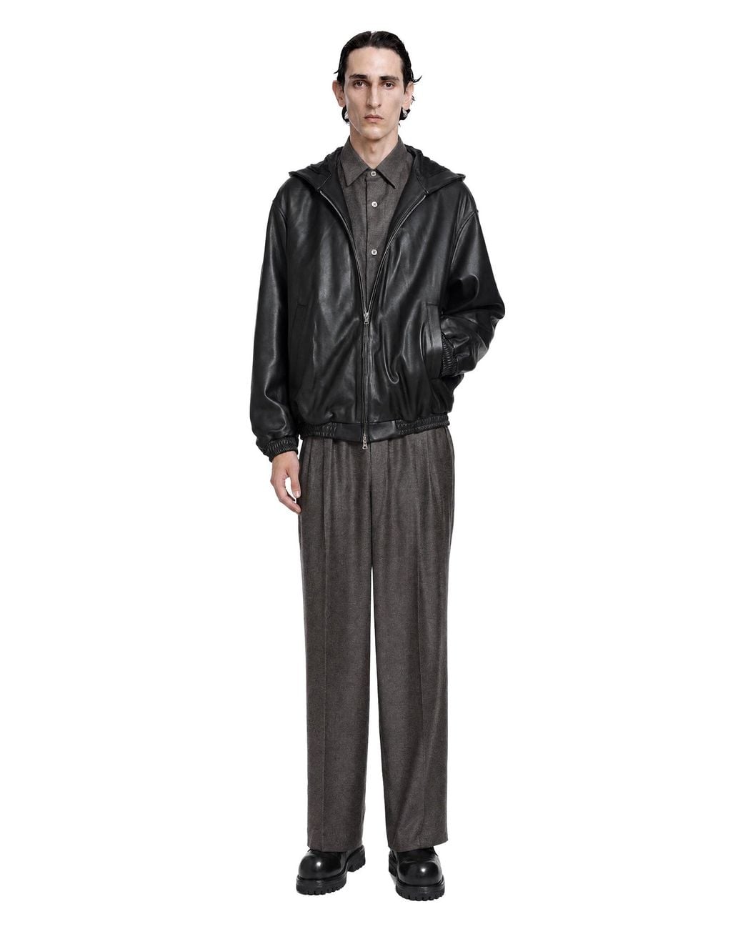 Ssstein Black Lamb Leather Hood Jacket for men