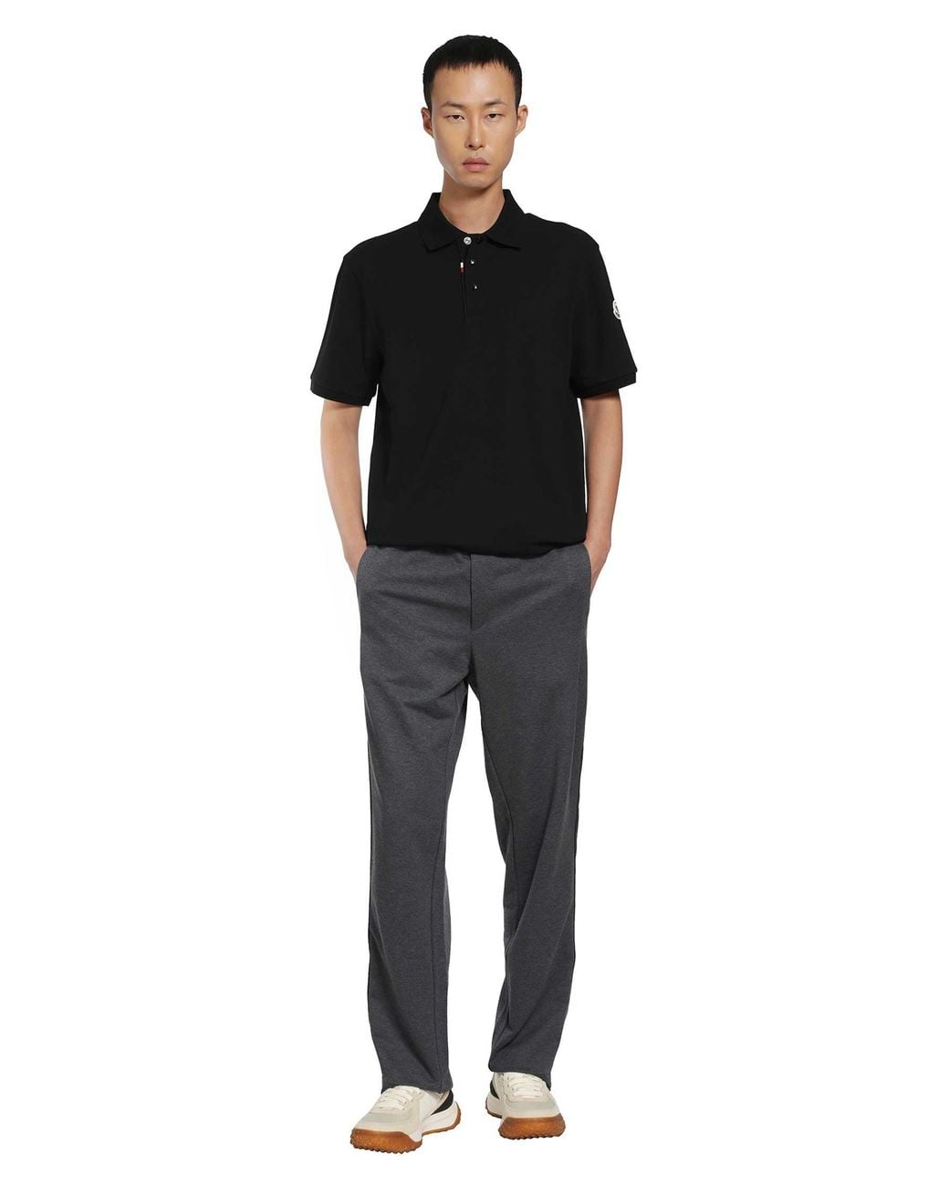 Moncler Black Cotton Piquet Polo Shirt for men