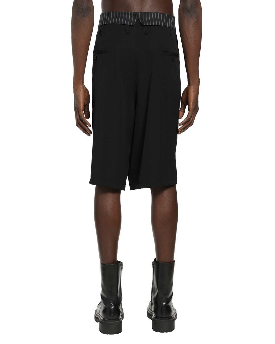 Yohji Yamamoto Black Wool Gabardine Thai Shorts for men