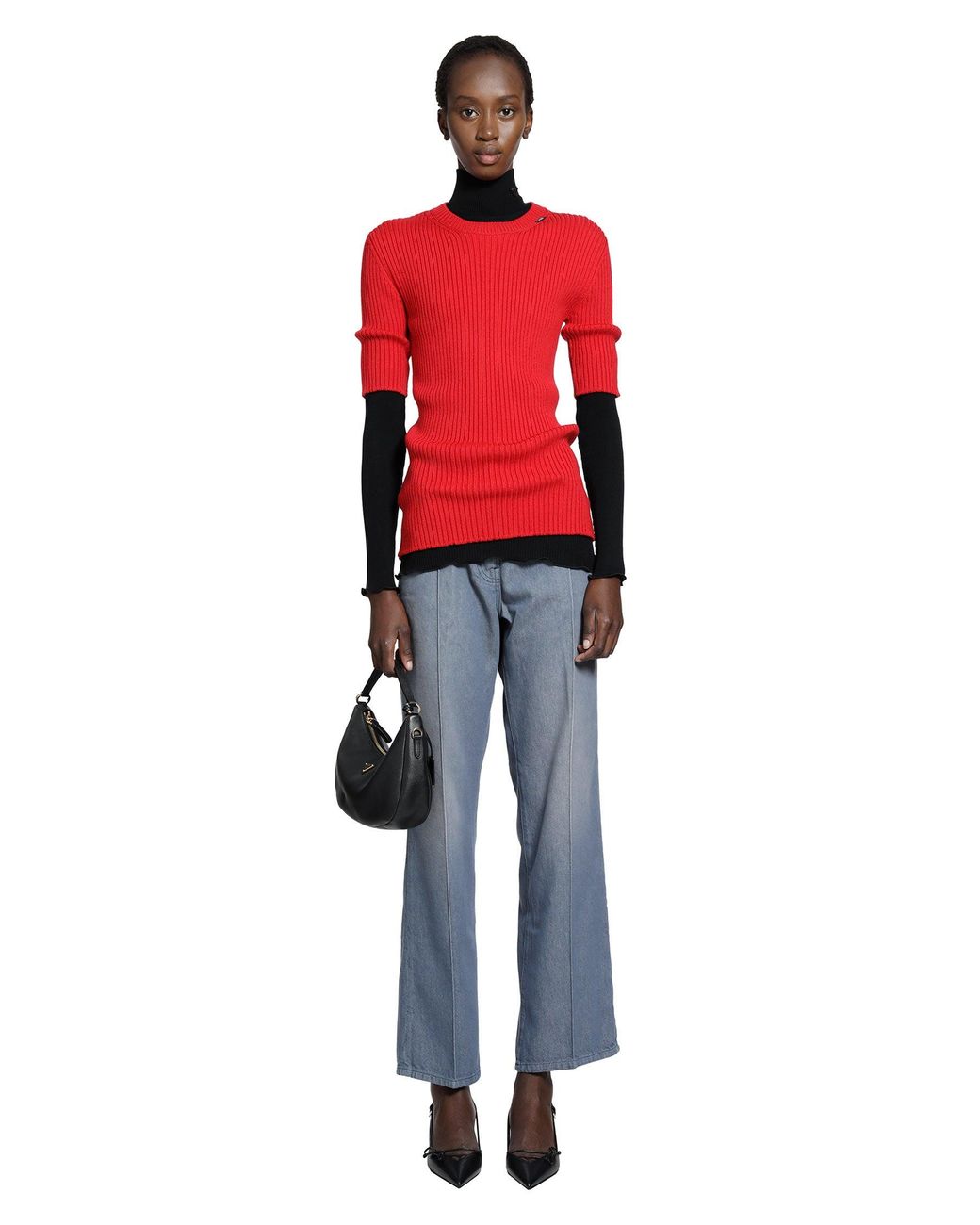 Prada Black Silk And Wool Turtleneck Top