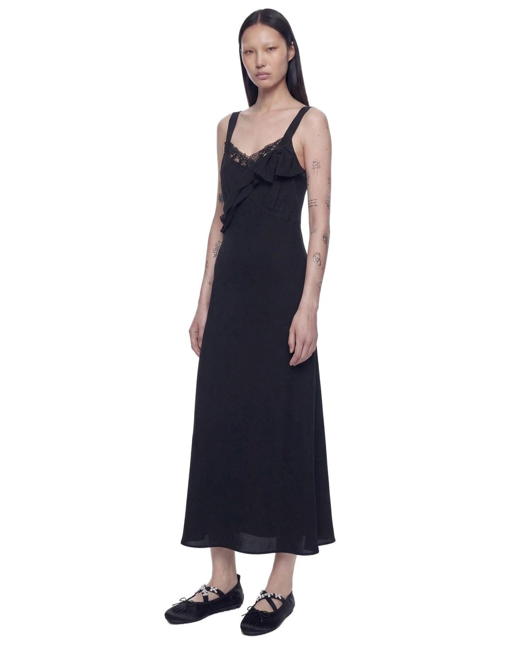Simone Rocha Black Bow Sash Slip Midi Dress