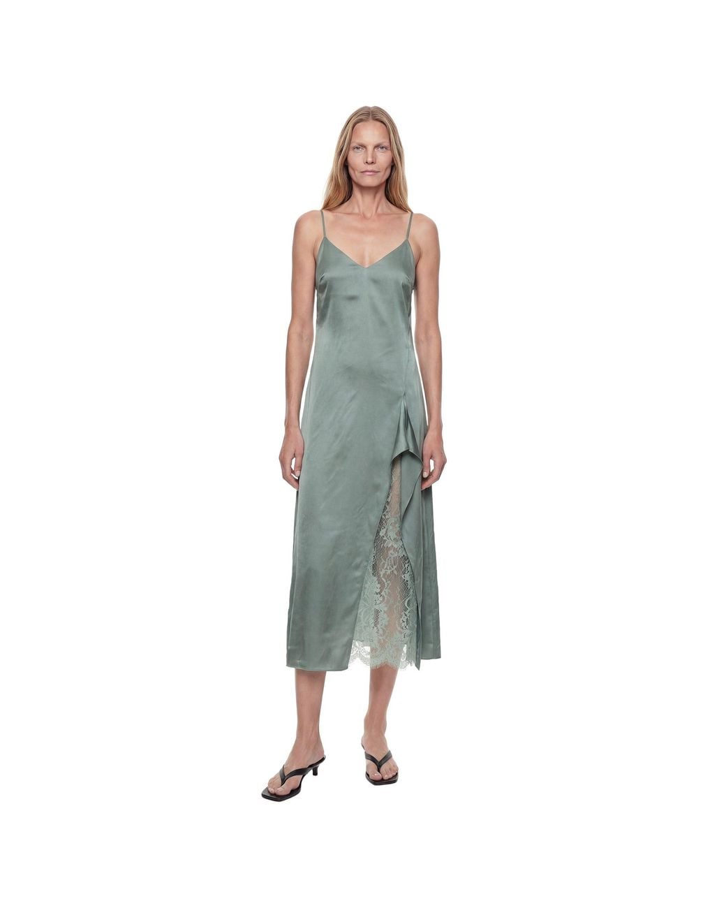 Acne Green Satin Slip Midi Dress