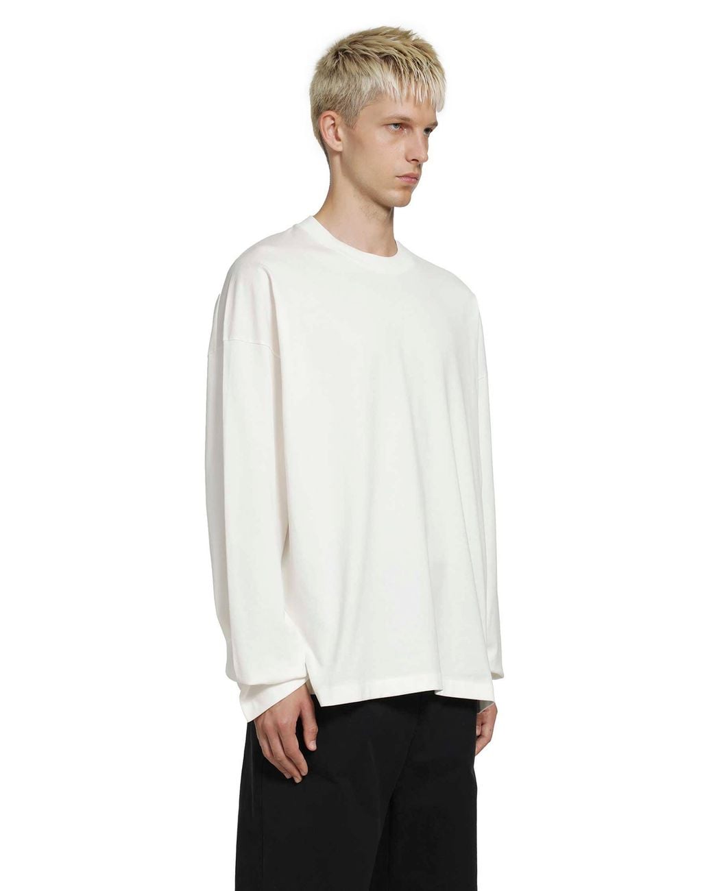 Jil Sander White Cotton Crewneck Long Sleeve T-Shirt for men
