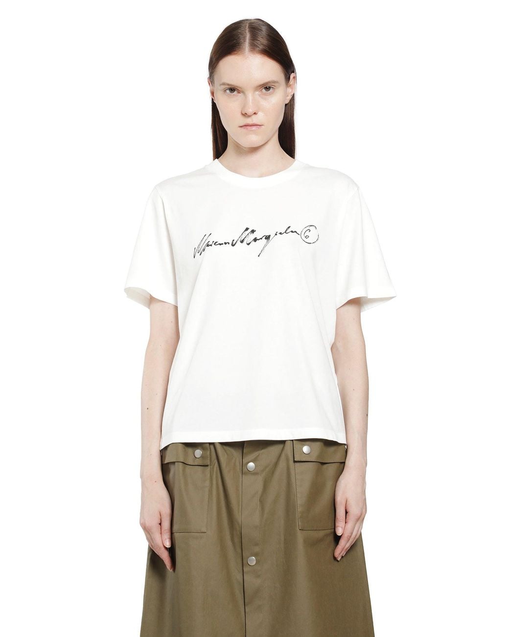 MM6 by Maison Margiela White Overdyed Handwritten Logo T-Shirt