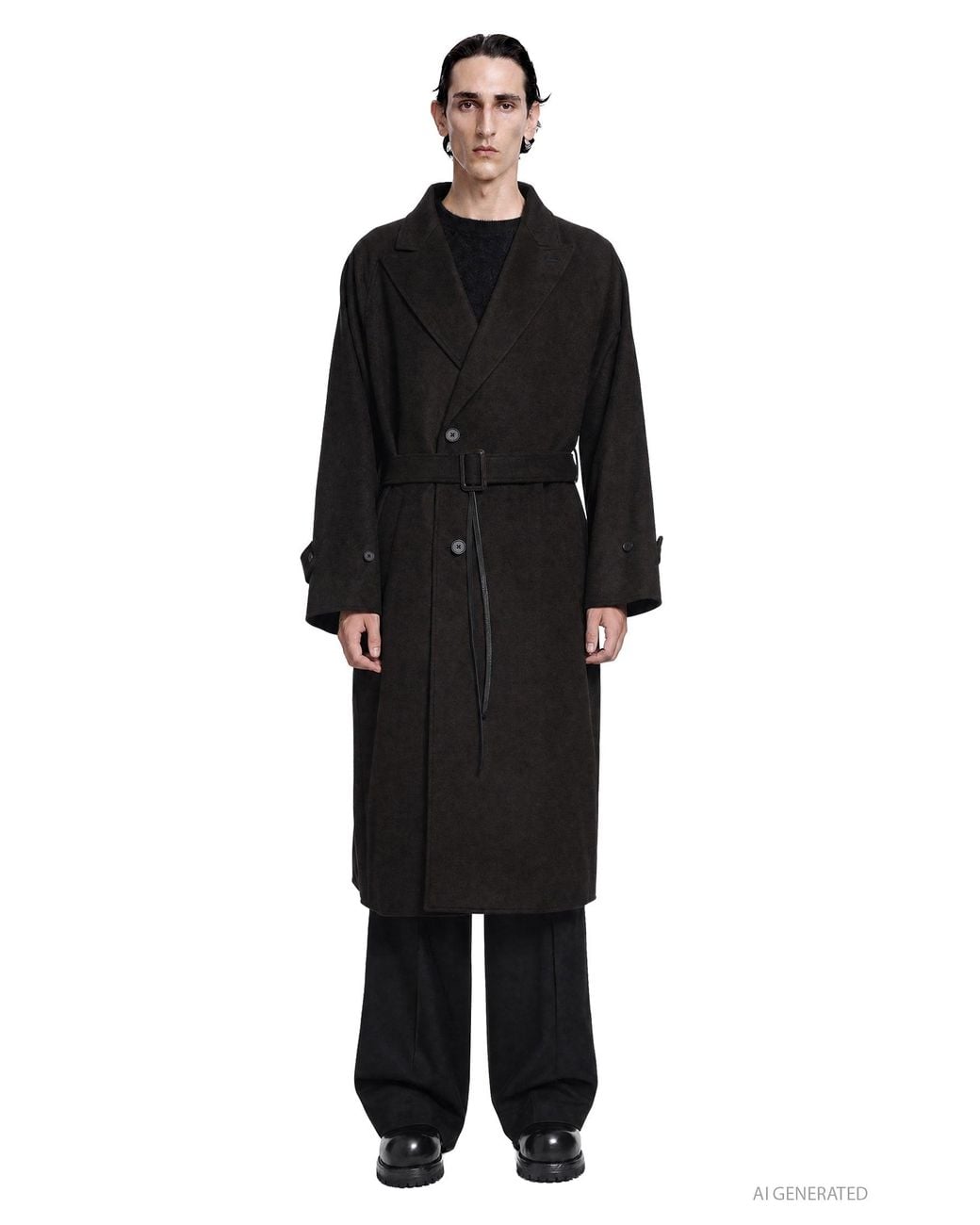Ssstein Black Oversized Peak Lapel Chester Coat for men