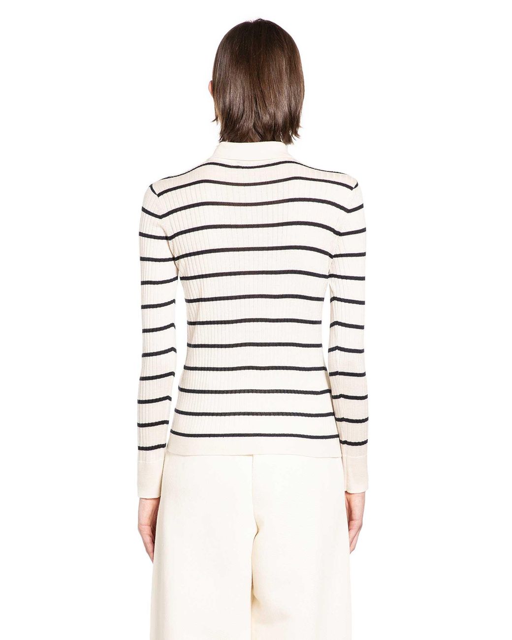 Max Mara White Striped Cashmere Silk Polo