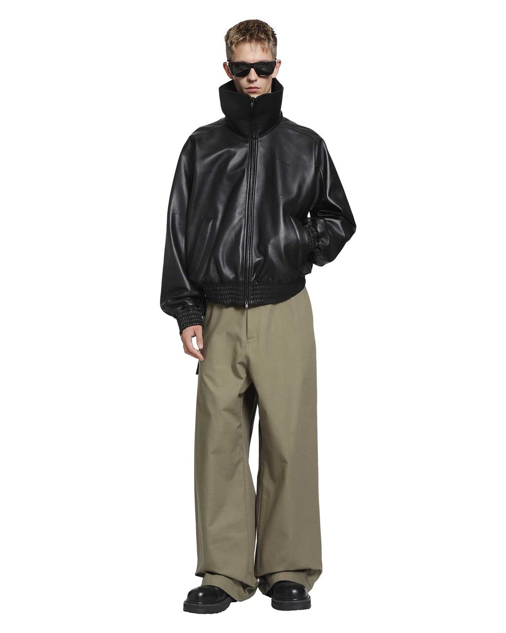 Balenciaga Black Leather Zip-Up Jacket for men
