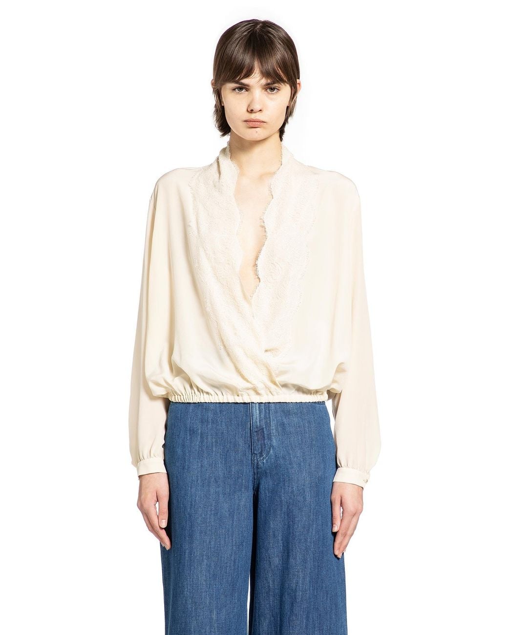 Valentino White Lace Neck Blouse
