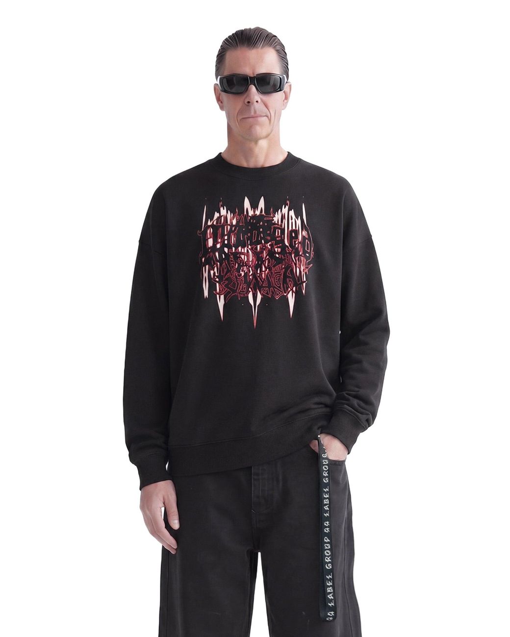 44 Label Group Black Felpa Girocollo Effetto Distressed for men