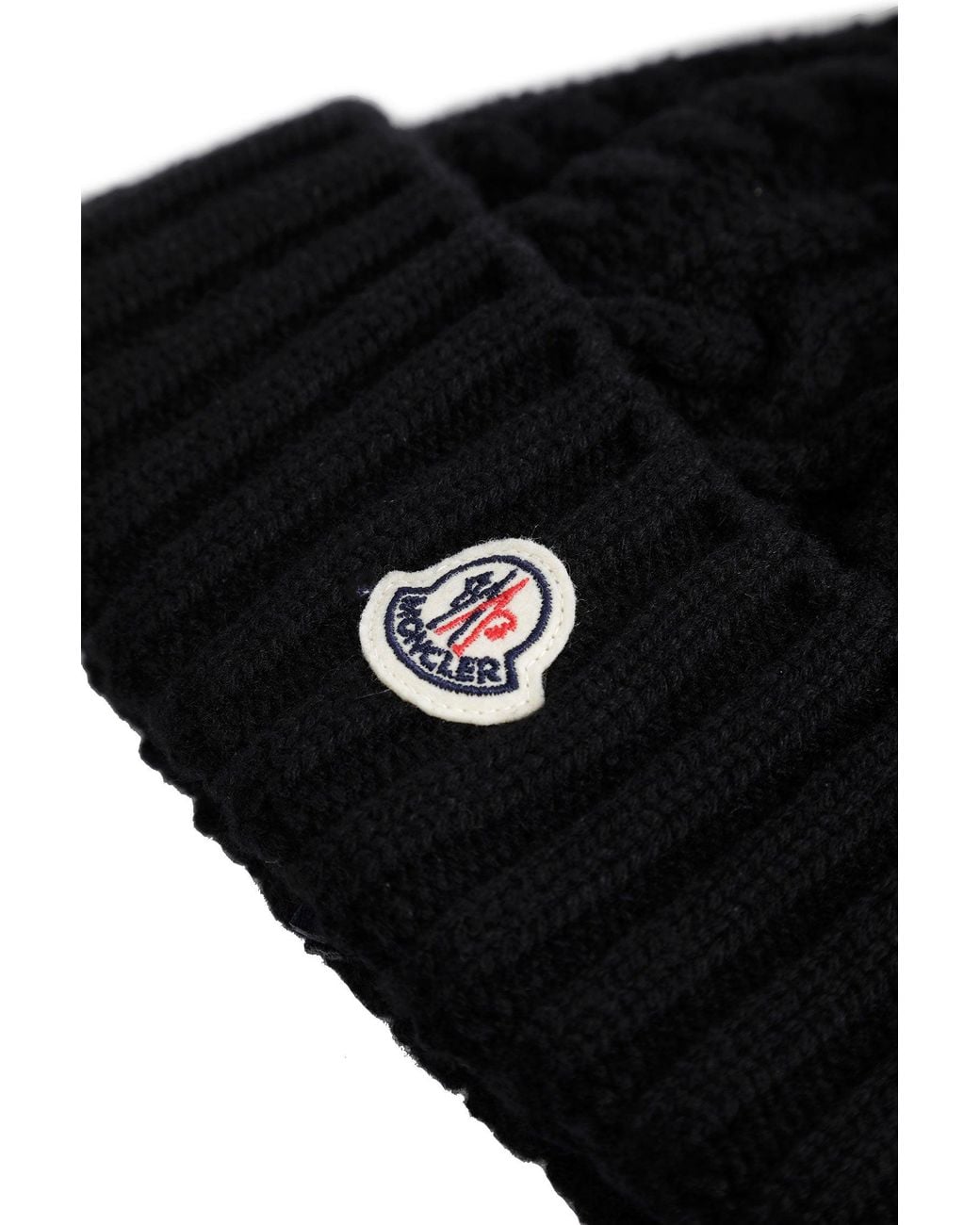 Moncler Black Wool Blend Beanie With Pom Pom