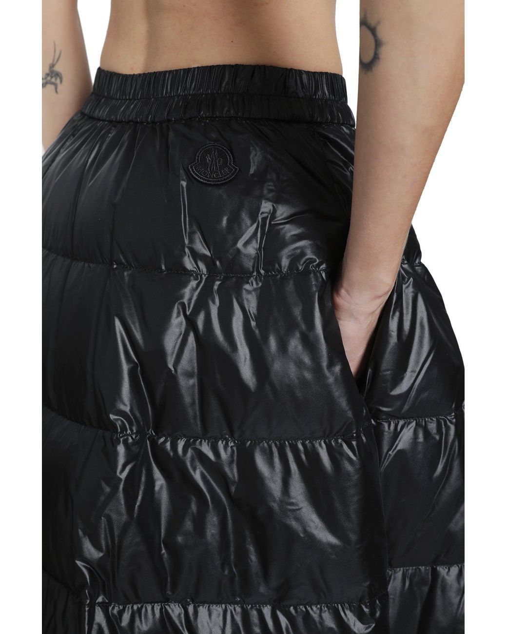 Moncler Black Long Nylon Laqué Down Skirt