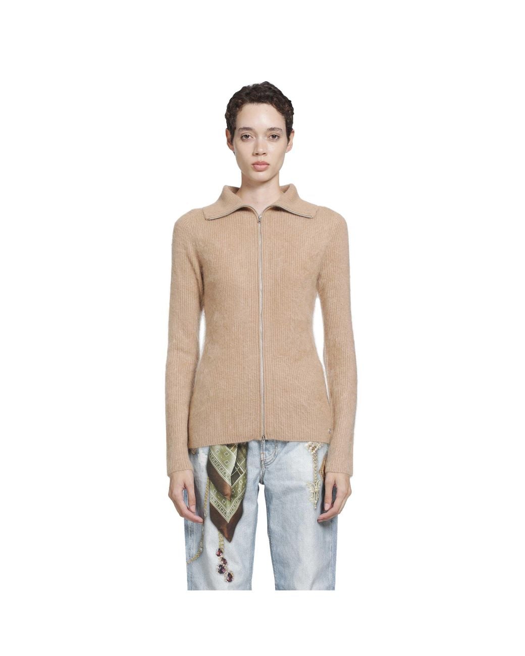 Acne Natural Cashmere Zip-Up Cardigan