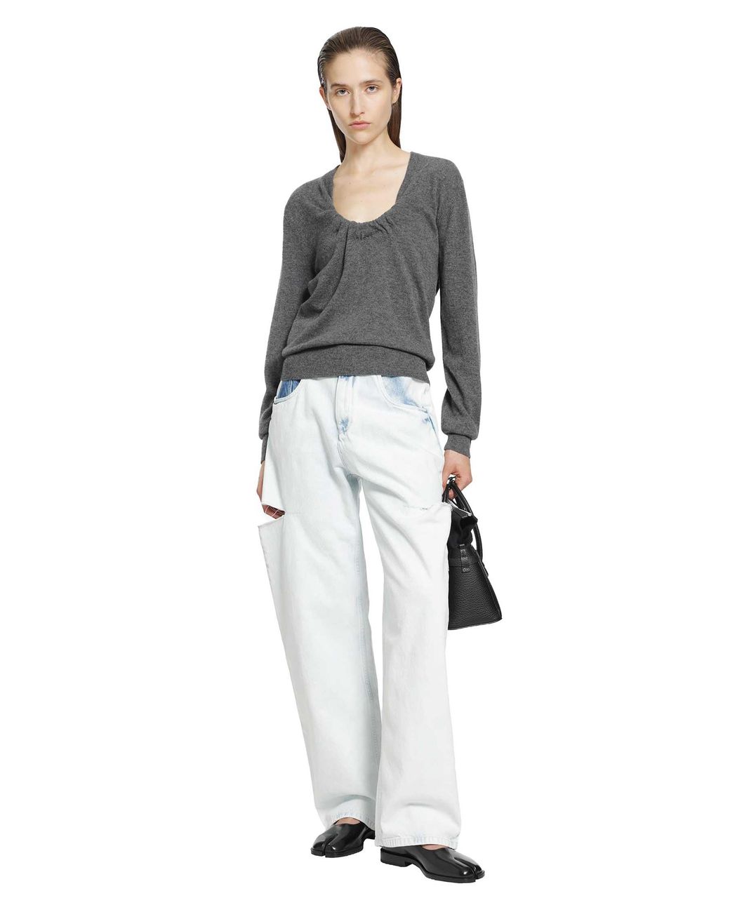 Maison Margiela Gray Twisted Knit Crewneck Sweater