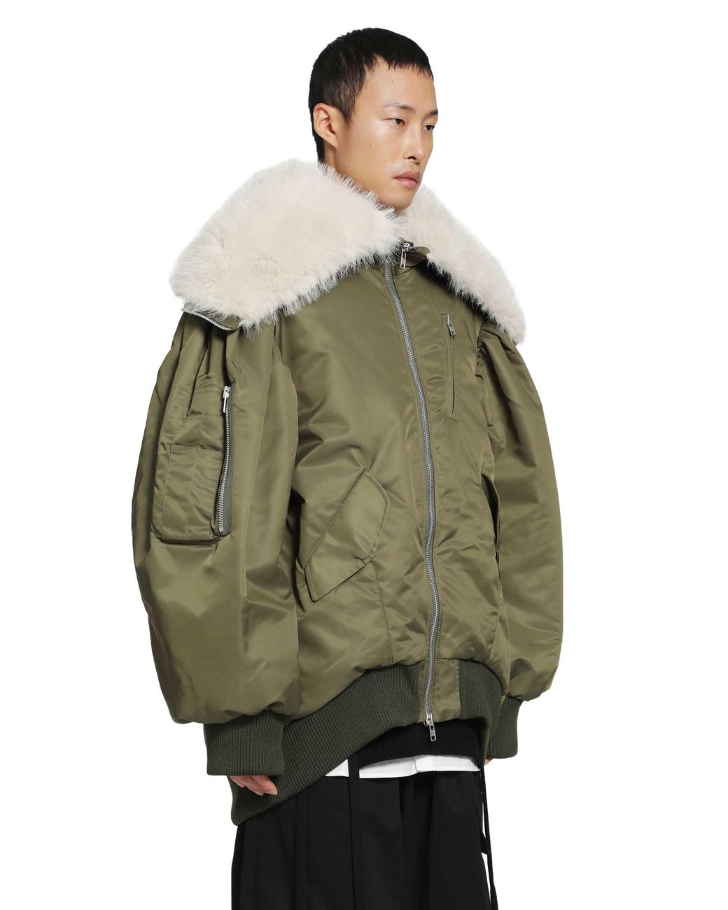 Simone Rocha Green Oversized Split Hooded Bomber Jacket for men
