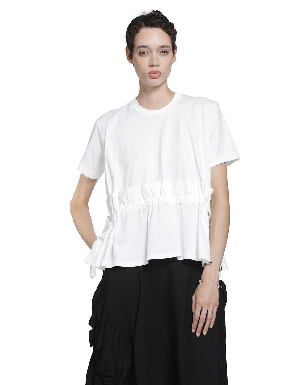 Noir Kei Ninomiya White Gathered Cotton T-Shirt
