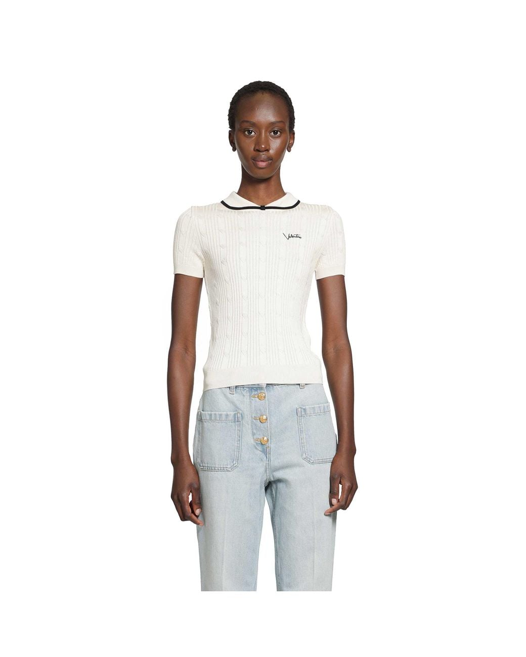 Valentino White Cotton-Blend Top