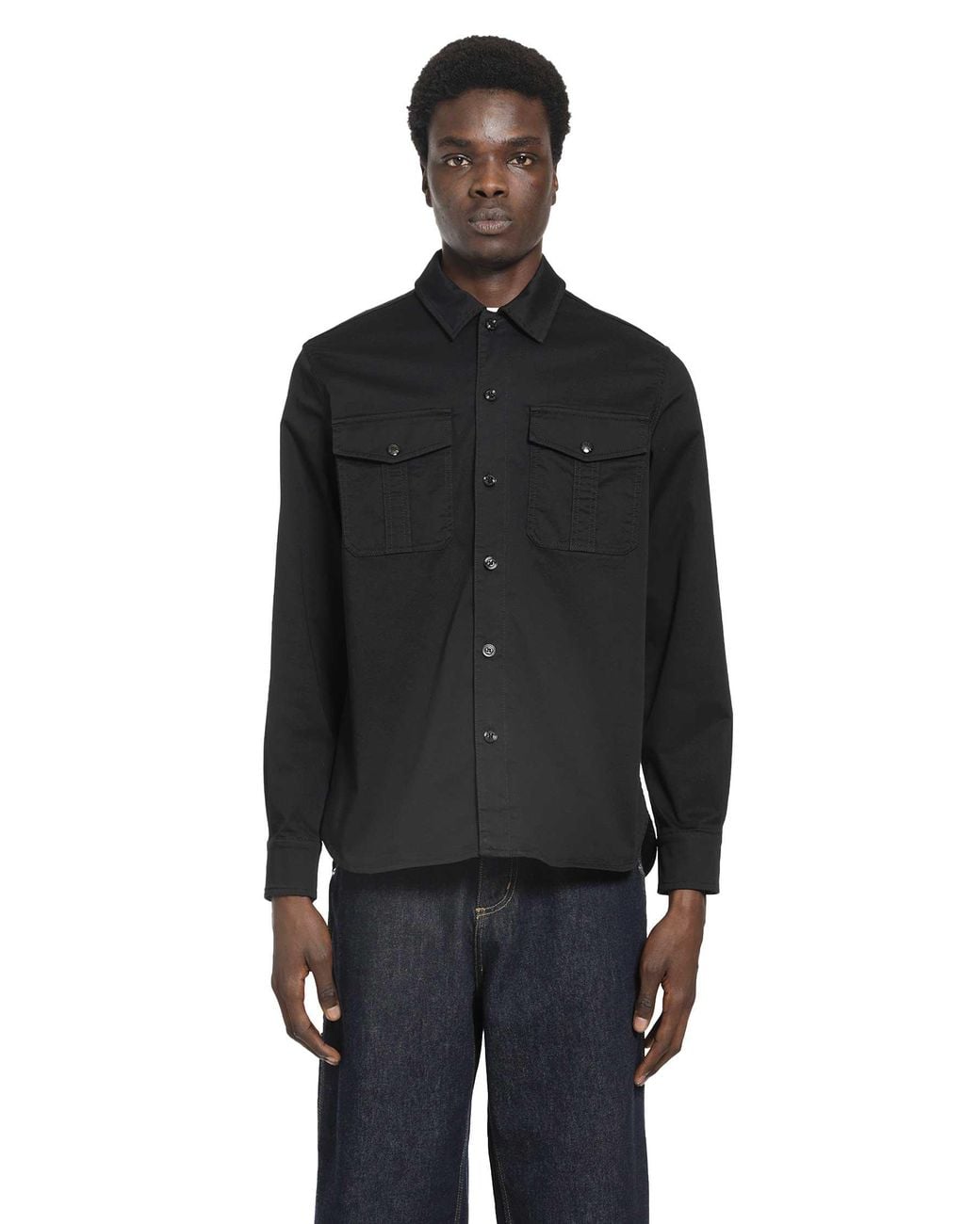 Moncler Black Stretch Cotton Gabardine Shirt for men