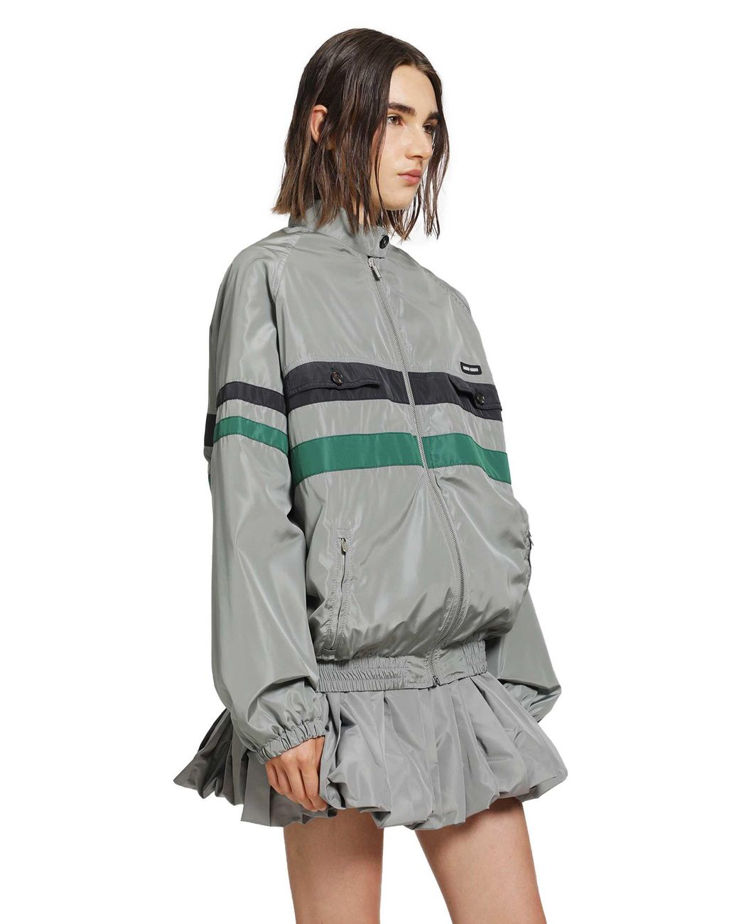 Miu Miu Gray Technical Silk Jacket Track Jacket