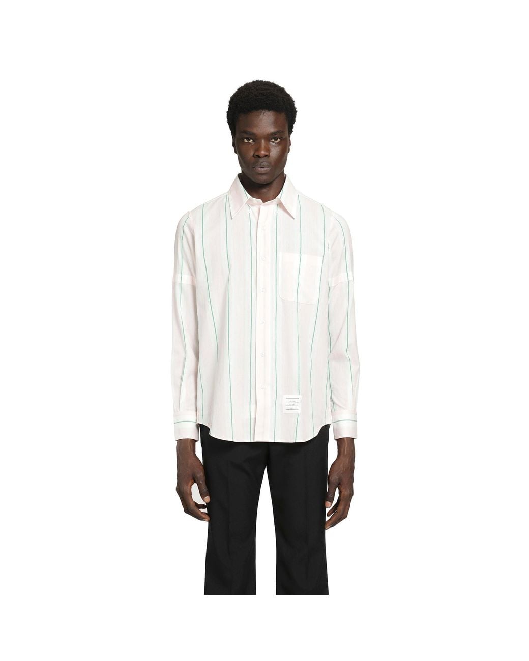 Thom Browne White Stroped Cotton Shirt for men