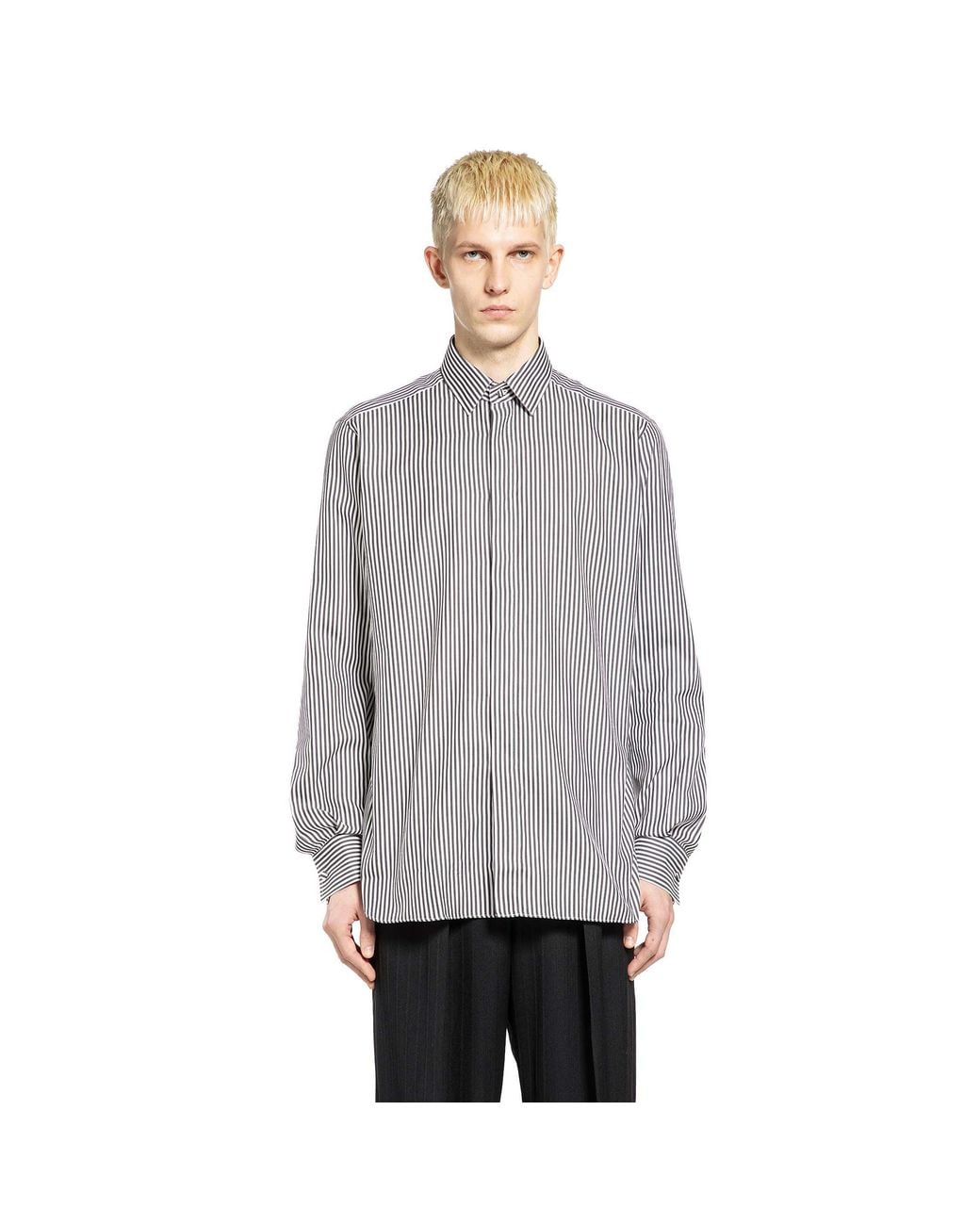 Tom Ford Gray Silk Cotton Striped Classic Shirt for men